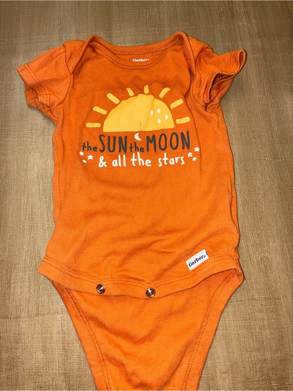 Gerber Orange Short-Sleeve One-Piece Bodysuit with Sun & Moon Graphic